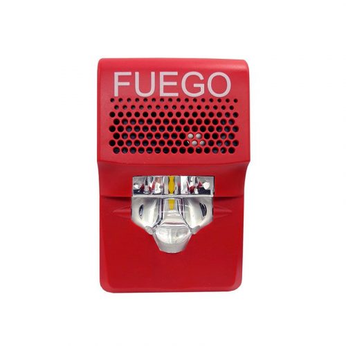 Bocina de pared compacta / luz estroboscópica, 15-75cd, rojo, marcado de FUEGO