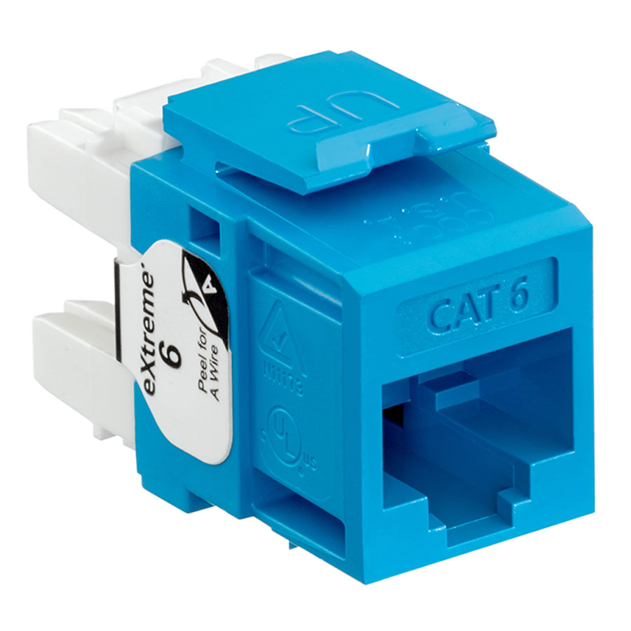 Jack Cat 6 Leviton PoE 100W terminación trasera, incluye Jack RJ-45 color azul.