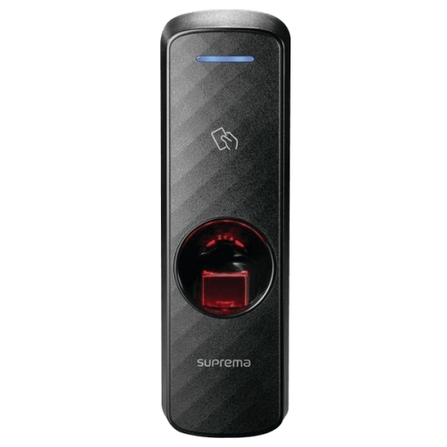 Dispositivo biométrico IP compacto con lector dual RFID y alta capacidad para control de acceso.