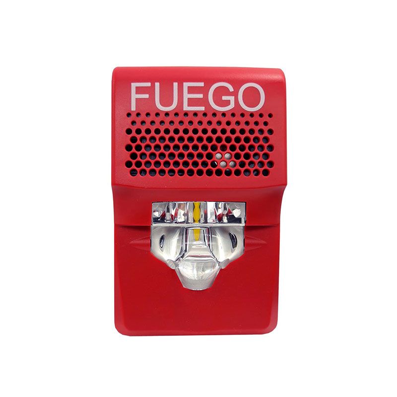 Bocina de pared compacta / luz estroboscópica, 15-75cd, rojo, marcado de FUEGO