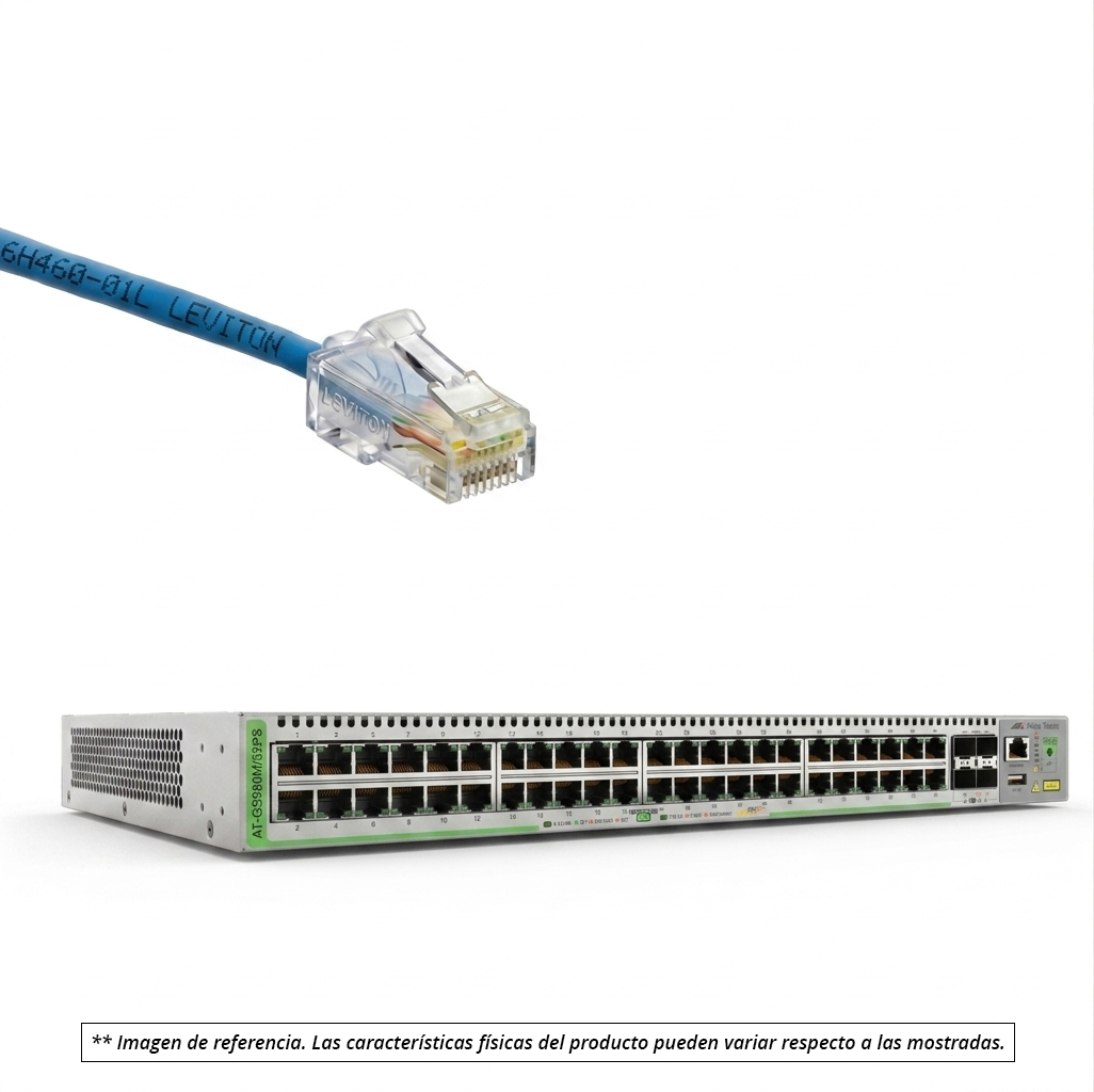 Kit Switch Allied Telesis 48 puertos RJ45 PoE+ 1GB + 4 puertos SFP 1GB, adicional 48 patch cords categoria 6 Leviton de 30 cm