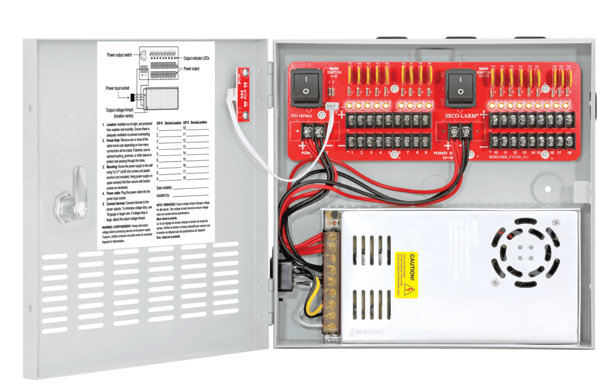 Fuente de Alimentación CCTV SECO-LARM PC-U1830-PULQ | 12V CC, 18 Salidas, 30A