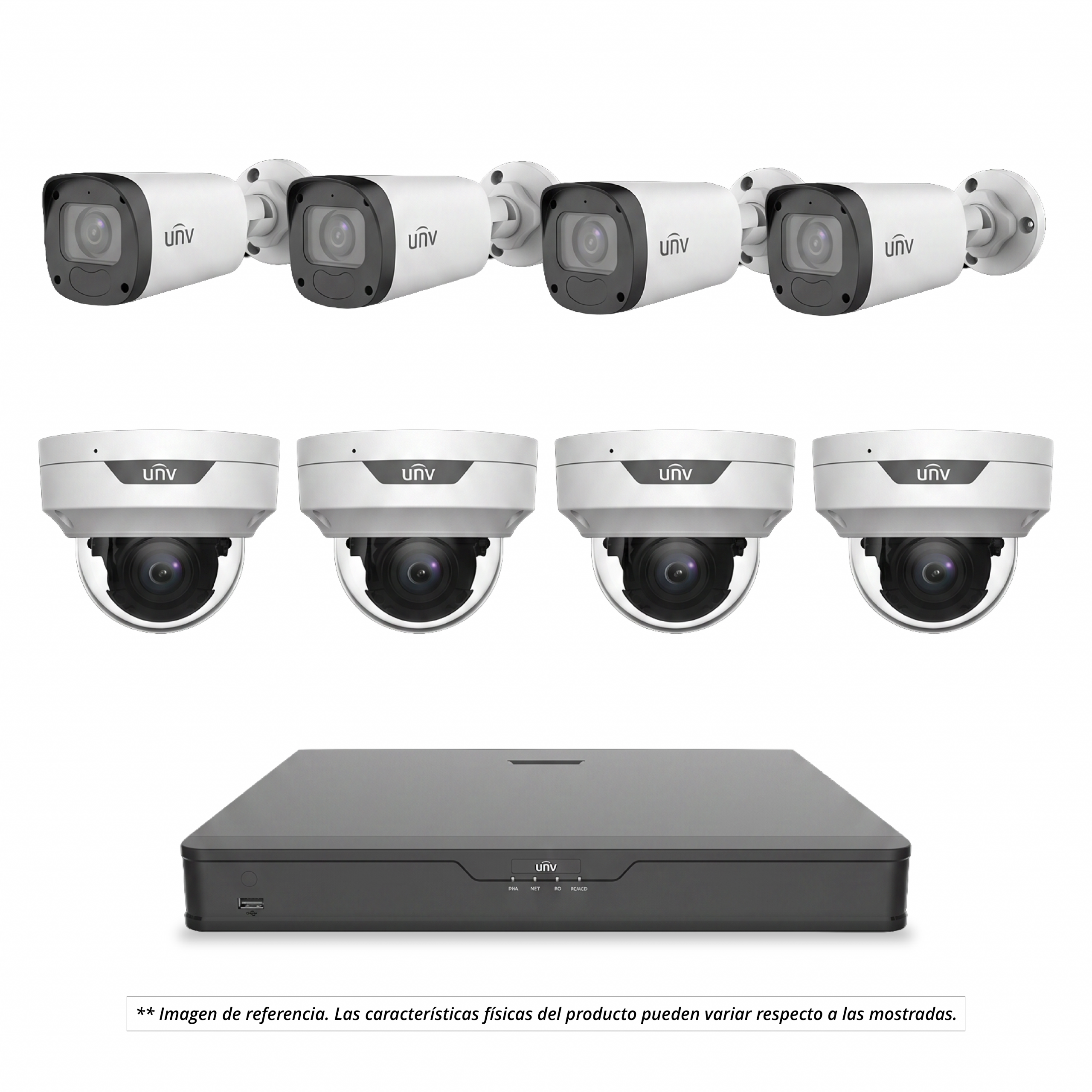 Kit de Videovigilancia incluye: 1 Grabador NVR de 16 canales PoE, 4 cámara minidomo IP de 2MP y 4 cámara bala IP de 2MP Kit de Videovigilancia incluye: 1 Grabador NVR de 16 canales PoE, 4 cámara minidomo IP de 2MP y 4 cámara bala IP de 2MP - Imagen 1