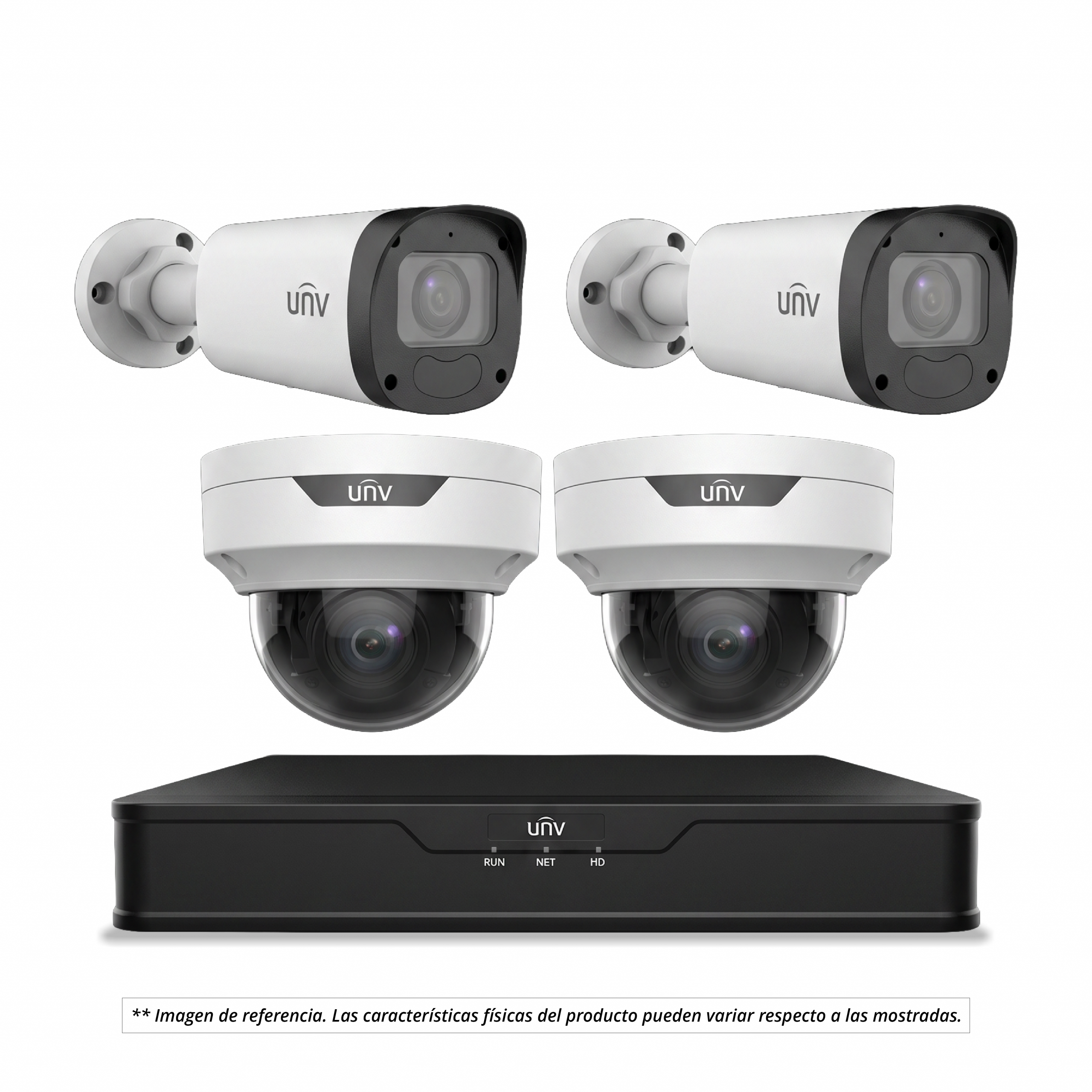 Kit de Videovigilancia incluye: 1 Grabador NVR de 8 canales PoE, 2 cámara minidomo IP de 2MP y 2 cámara bala IP de 2MP. Kit de Videovigilancia incluye: 1 Grabador NVR de 8 canales PoE, 2 cámara minidomo IP de 2MP y 2 cámara bala IP de 2MP. - Imagen 1