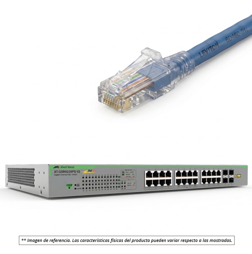 Kit Switch Allied Telesis 24 puertos RJ45 PoE+ 1GB + 4 puertos SFP 1GB, adicional 24 patch cords categoria 6 Leviton de 30 cm Kit Switch Allied Telesis 24 puertos RJ45 PoE+ 1GB + 4 puertos SFP 1GB, adicional 24 patch cords categoria 6 Leviton de 30 cm - Imagen 1