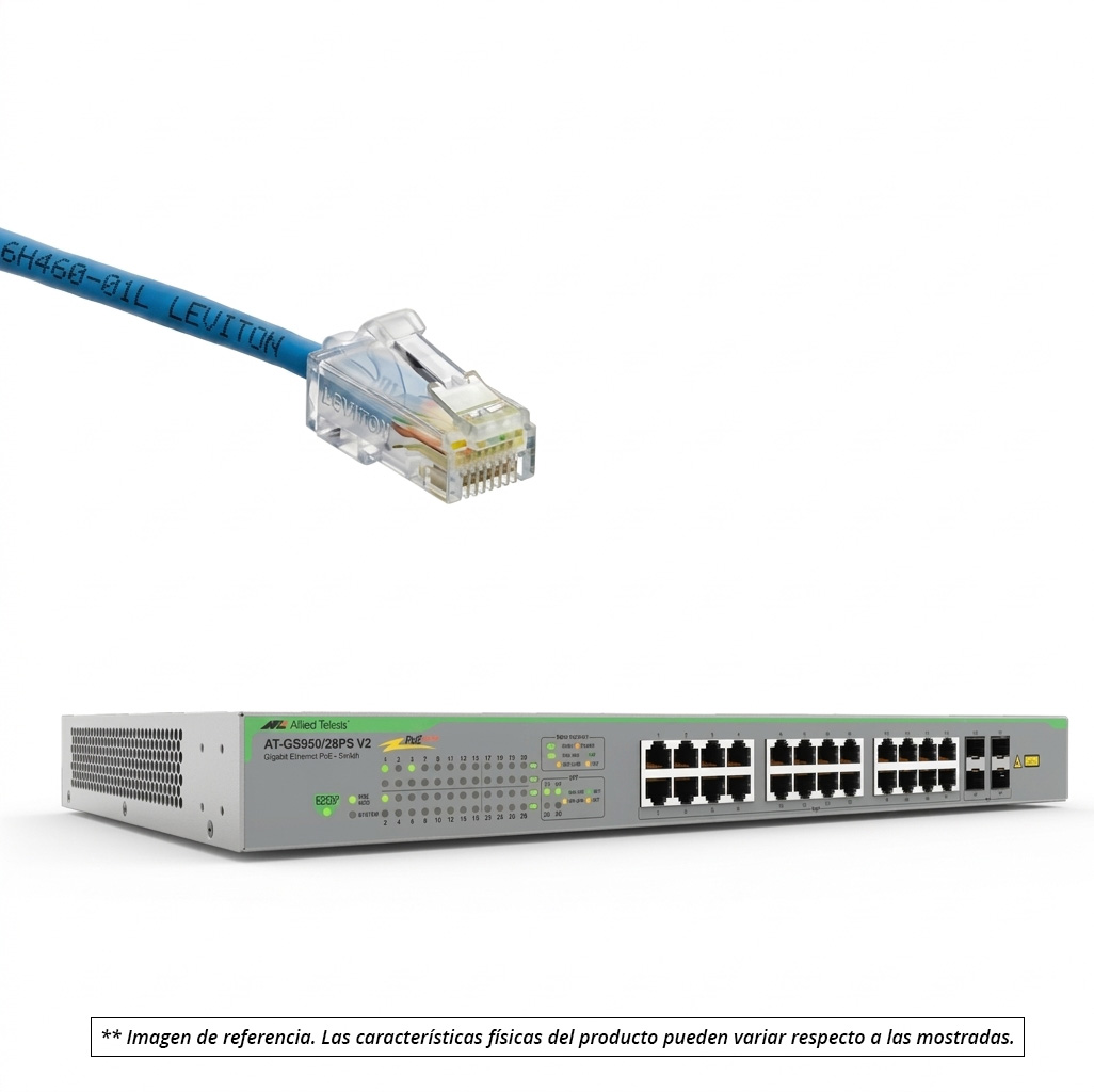 Kit Switch Allied Telesis 24 puertos RJ45 PoE+ 1GB + 4 puertos SFP 1GB, adicional 24 patch cords Diametro Reducido categoria 6 Leviton de 30 cm Kit Switch Allied Telesis 24 puertos RJ45 PoE+ 1GB + 4 puertos SFP 1GB, adicional 24 patch cords Diametro Reducido categoria 6 Leviton de 30 cm - Imagen 1