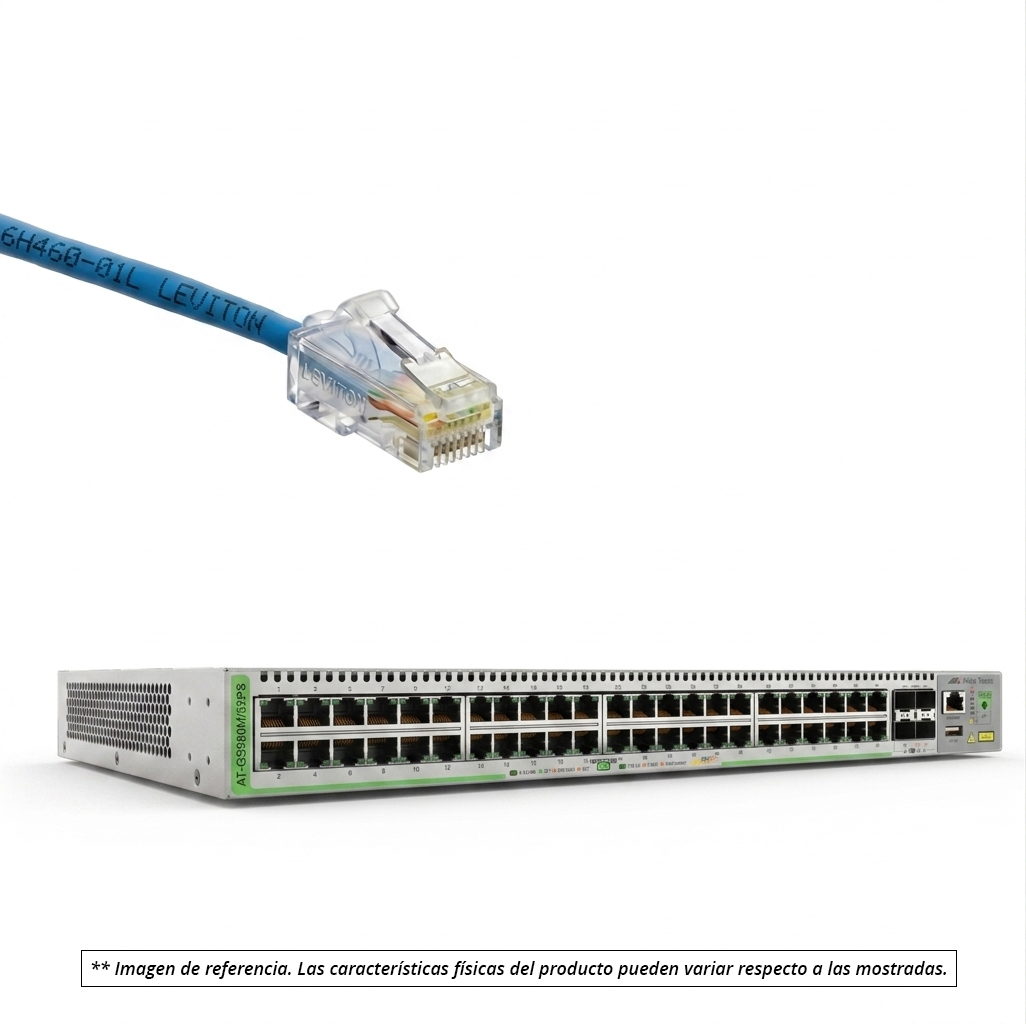 Kit Switch Allied Telesis 48 puertos RJ45 PoE+ 1GB + 4 puertos SFP 1GB, adicional 48 patch cords Diametro Reducido categoria 6 Leviton de 30 cm Kit Switch Allied Telesis 48 puertos RJ45 PoE+ 1GB + 4 puertos SFP 1GB, adicional 48 patch cords Diametro Reducido categoria 6 Leviton de 30 cm - Imagen 1