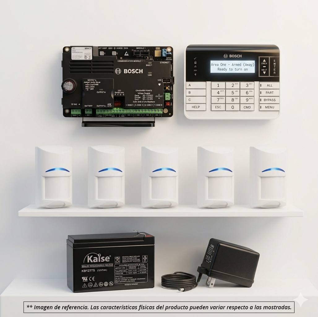 Kit de seguridad de alta gama, incluye: 1 panel de control, 1 teclado alfanumerico, 1 transformador, 1 bateria sellada y 5 detectores de movimiento Kit de seguridad de alta gama, incluye: 1 panel de control, 1 teclado alfanumerico, 1 transformador, 1 bateria sellada y 5 detectores de movimiento - Imagen 1